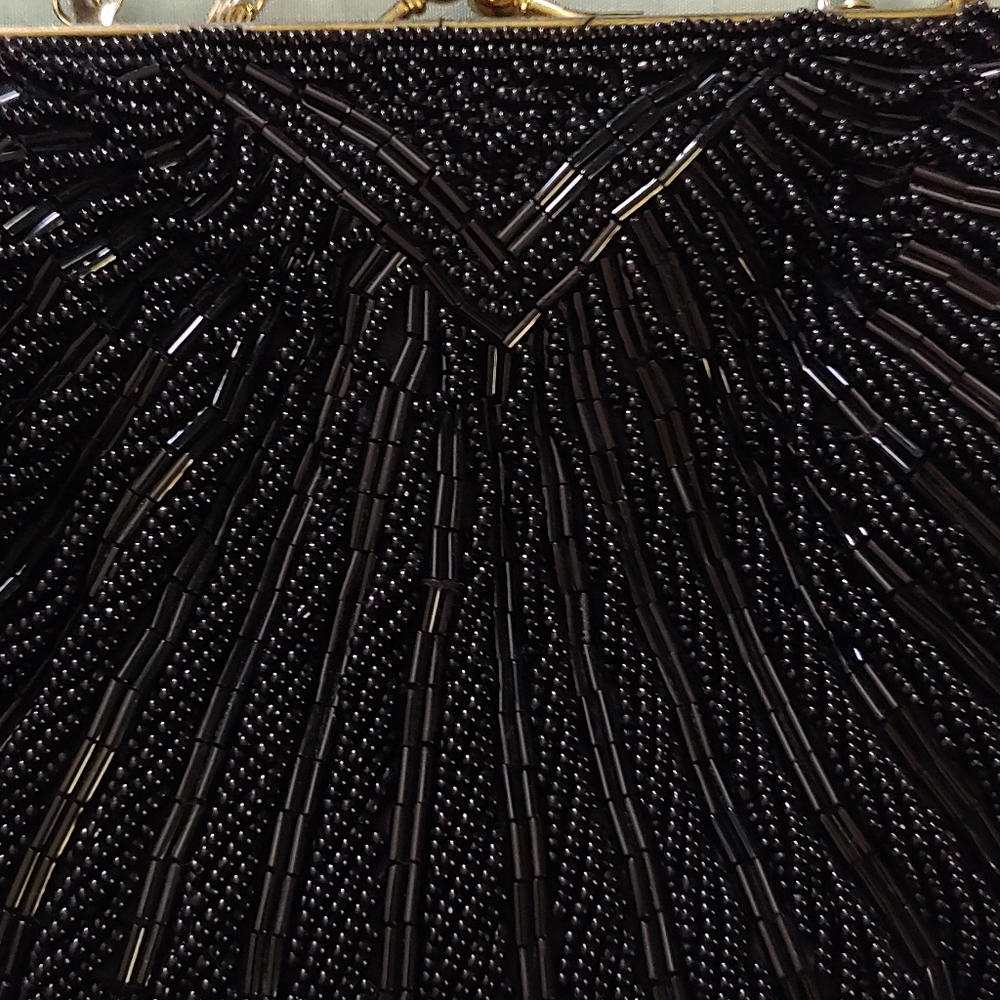 VTG La Regale LTD.  Black Beaded Clam Shell Bag - Picture 4 of 4